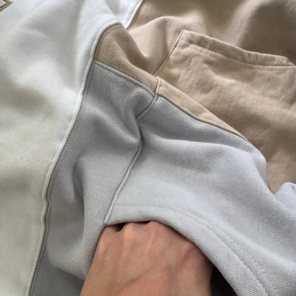 Kith Unisex Hoodie Colorblock College Sweatshirt in White, Gray, Tan - Picture 8 of 13